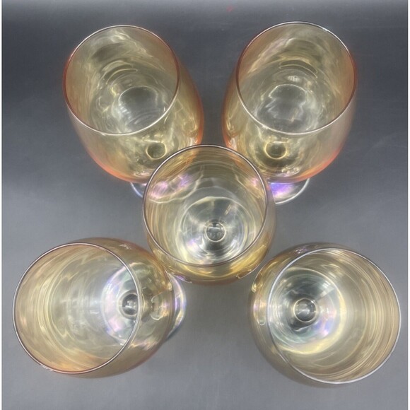 VTG Iridescent AMBER Wine Water Glasses Goblets 7.5”  RARE Set of 5 - Picture 3 of 5